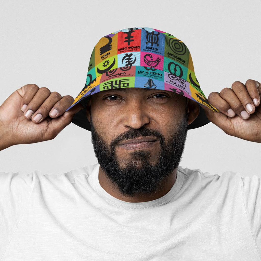 Multi Color Adinkra Symbols Bucket Hat Bucket Hat Tianci 