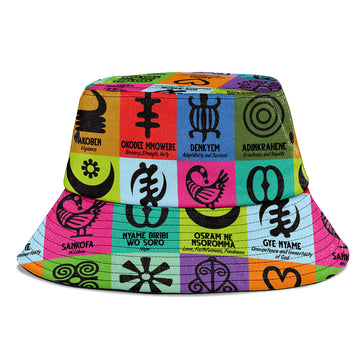 Multi Color Adinkra Symbols Bucket Hat Bucket Hat Tianci 
