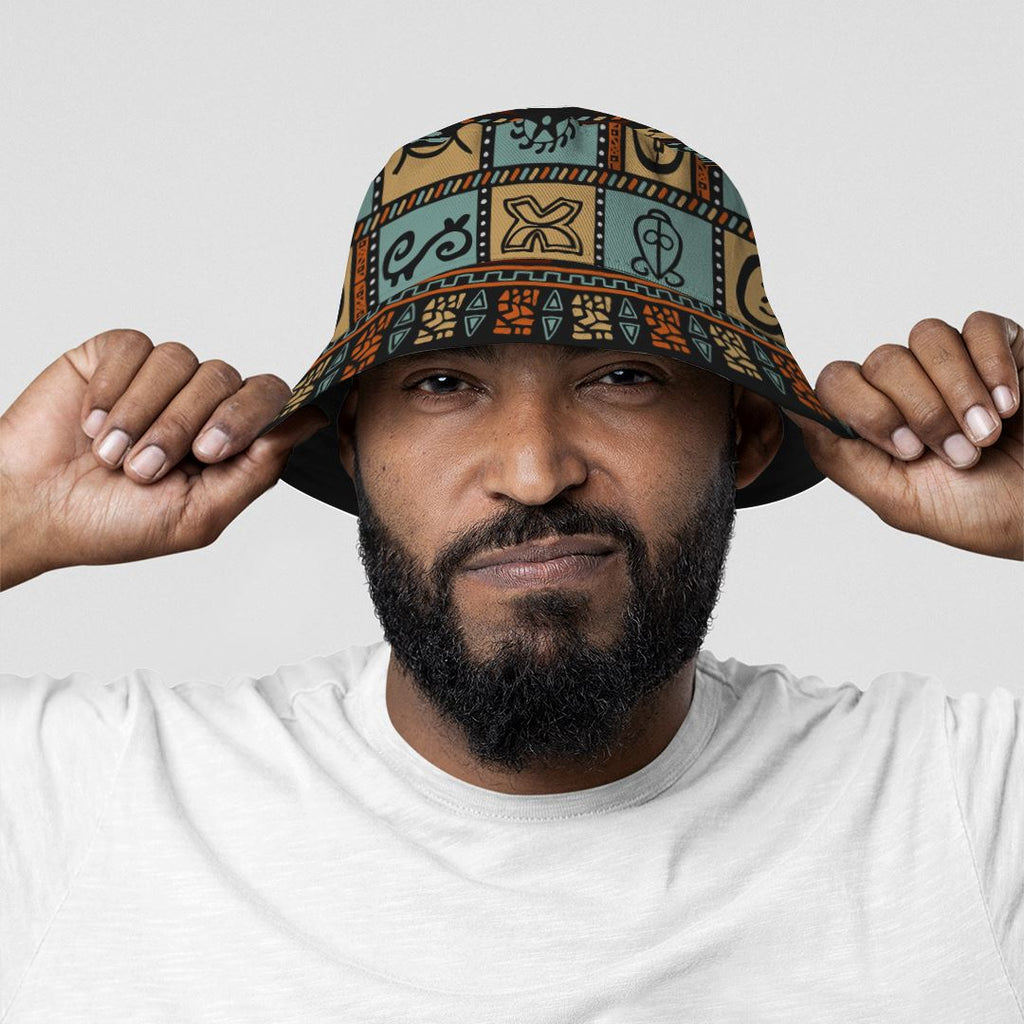 Vintage Adinkra Symbols Bucket Hat Bucket Hat Tianci 