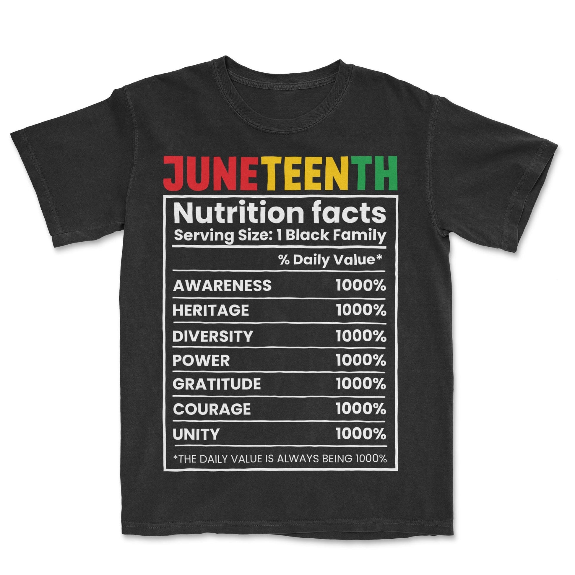 Juneteenth Nutrition Facts T-shirt Apparel Gearment Premium - Heavyweight & Vintage Black S