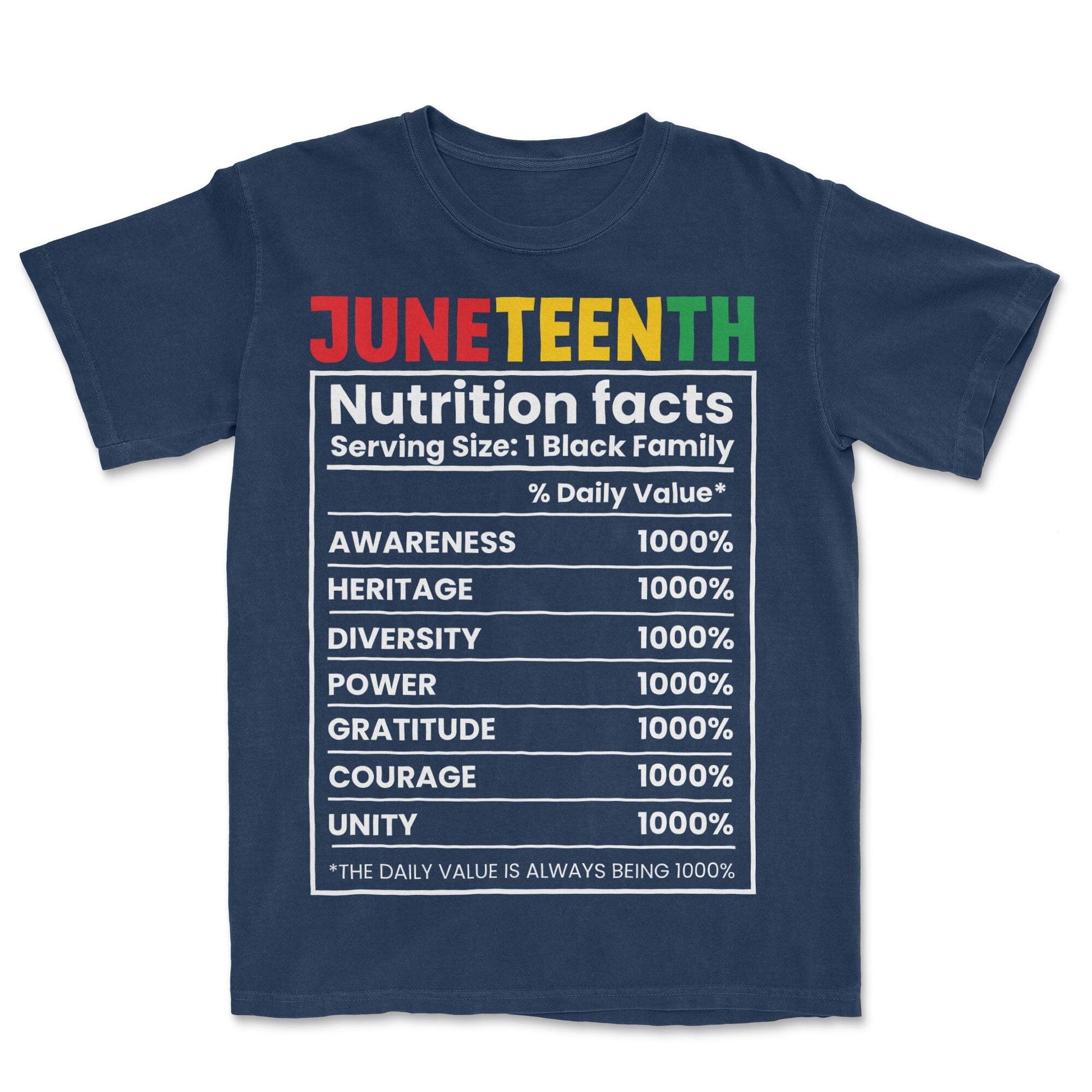 Juneteenth Nutrition Facts T-shirt Apparel Gearment Premium - Heavyweight & Vintage Navy S