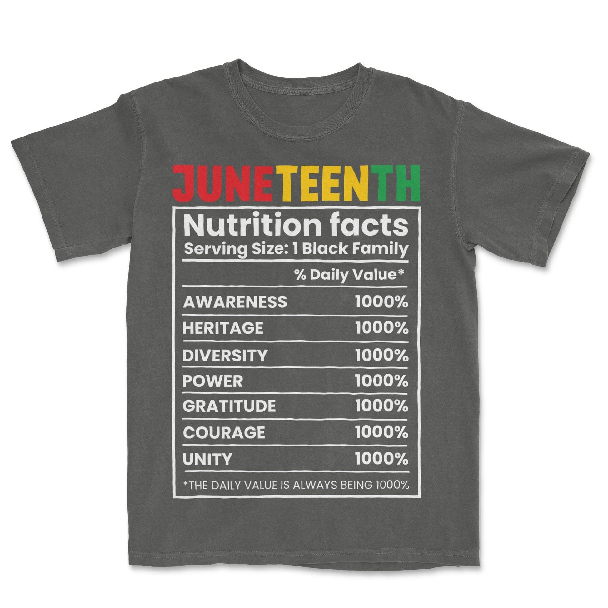 Juneteenth Nutrition Facts T-shirt Apparel Gearment Premium - Heavyweight & Vintage Pepper S