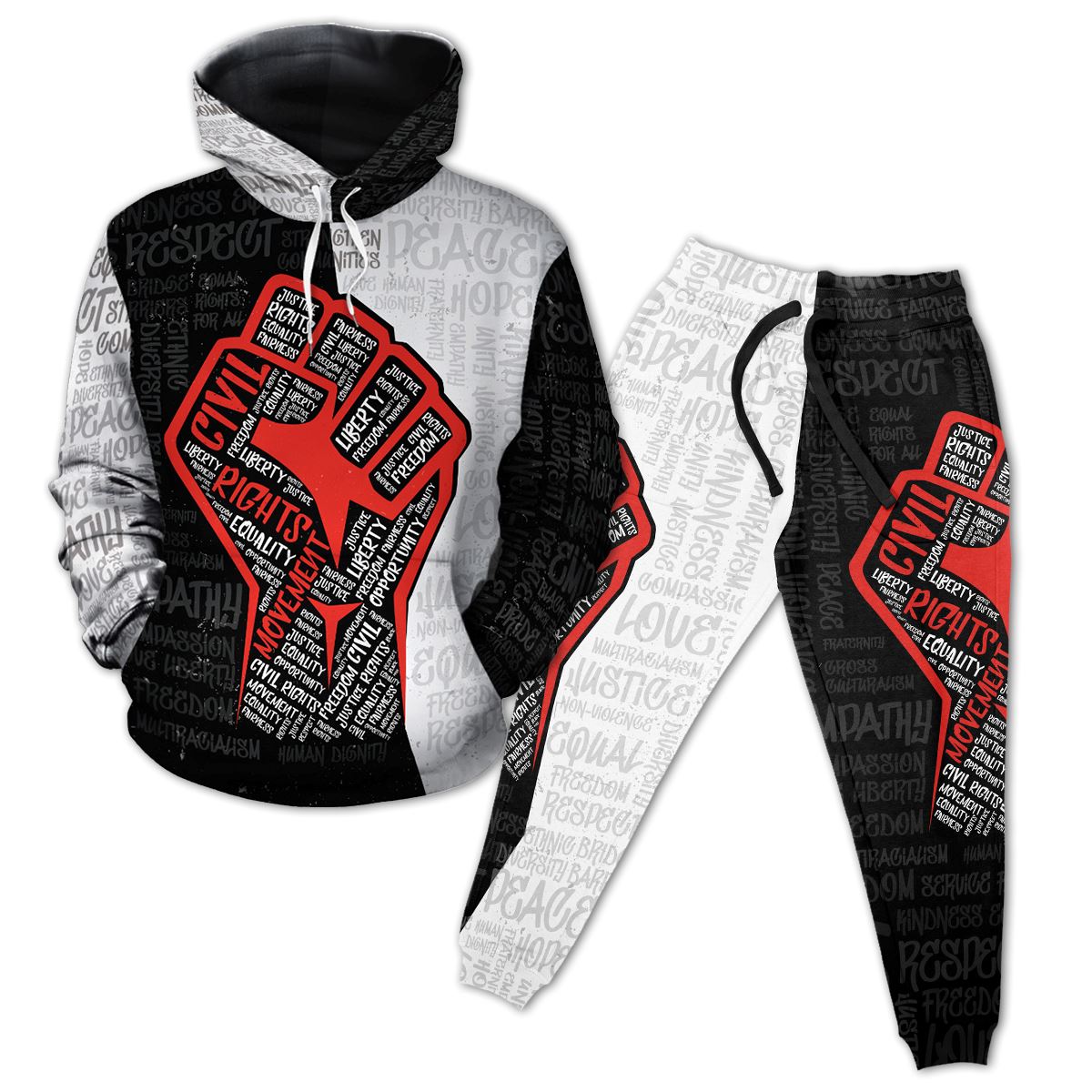 Civil Rights Movement Justice Fist All-over Hoodie And Joggers Set Hoodie Joggers Set Tianci 