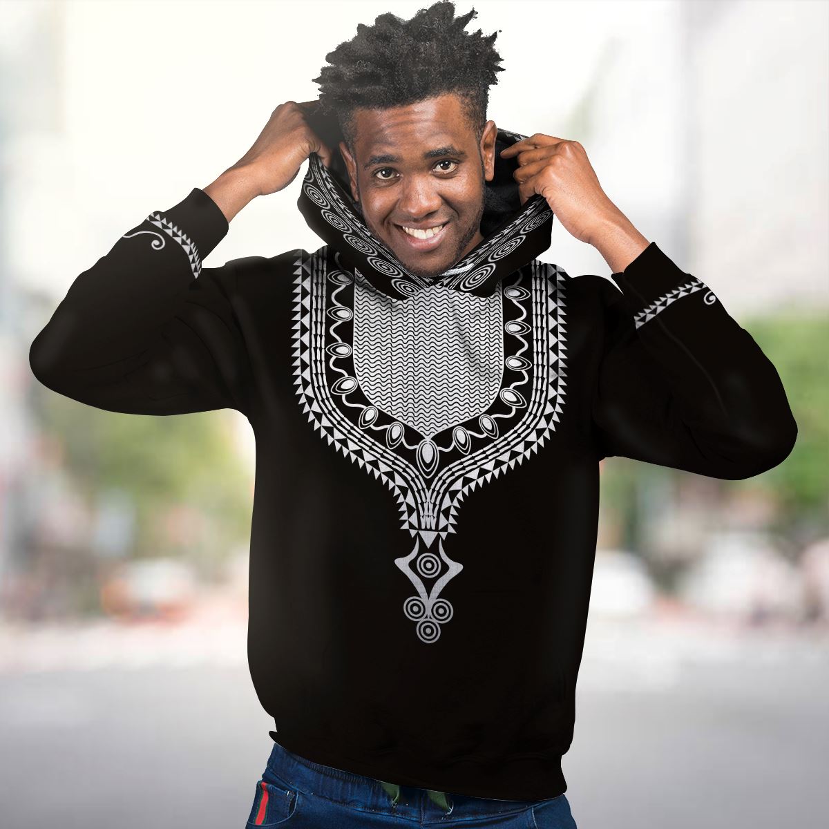 Printed Dashiki Color Black Premium Hoodie Fleece Hoodie Zootop Bear 