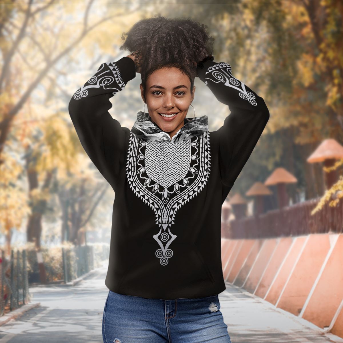 Printed Dashiki Color Black Premium Hoodie Fleece Hoodie Zootop Bear 