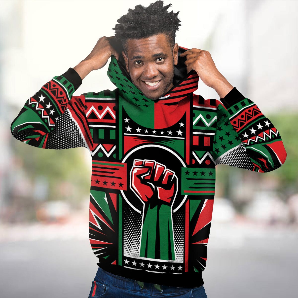 Power Fist And Patterns In Pan African Colors Premium Hoodie Fleece Hoodie Zootop Bear 