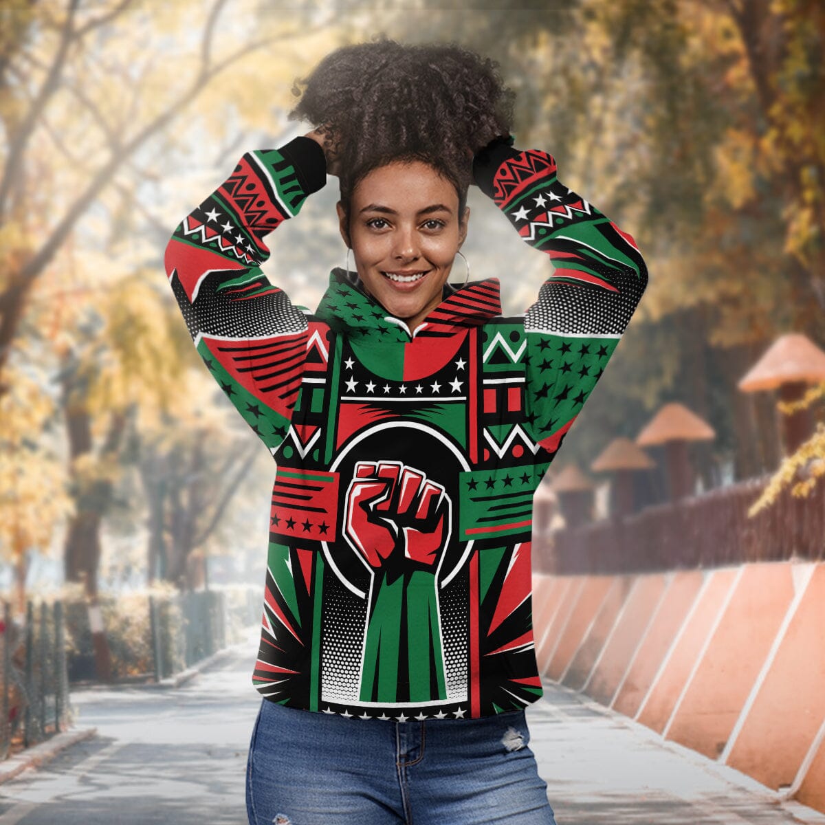 Power Fist And Patterns In Pan African Colors Premium Hoodie Fleece Hoodie Zootop Bear 