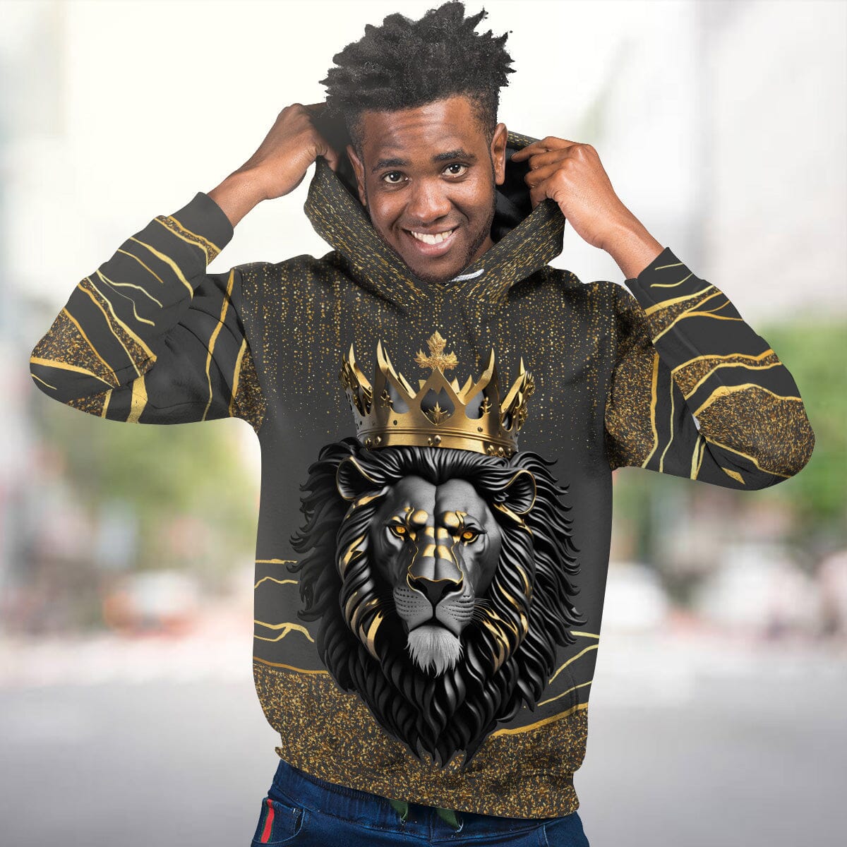 Black and Gold Lion Premium Hoodie Fleece Hoodie Zootop Bear 