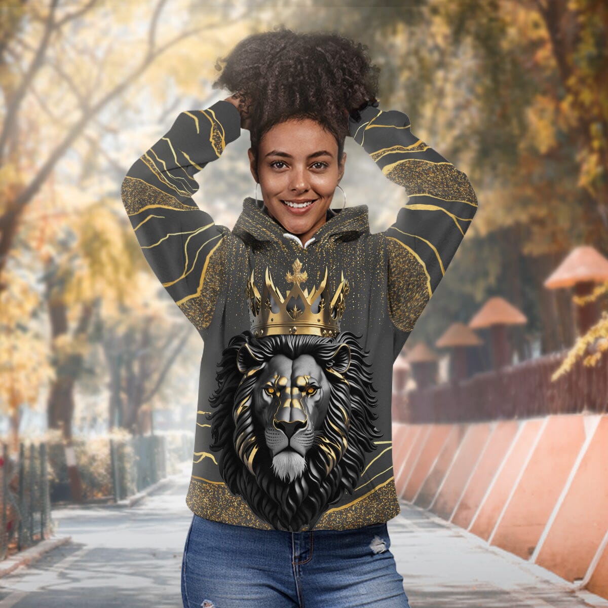 Black and Gold Lion Premium Hoodie Fleece Hoodie Zootop Bear 