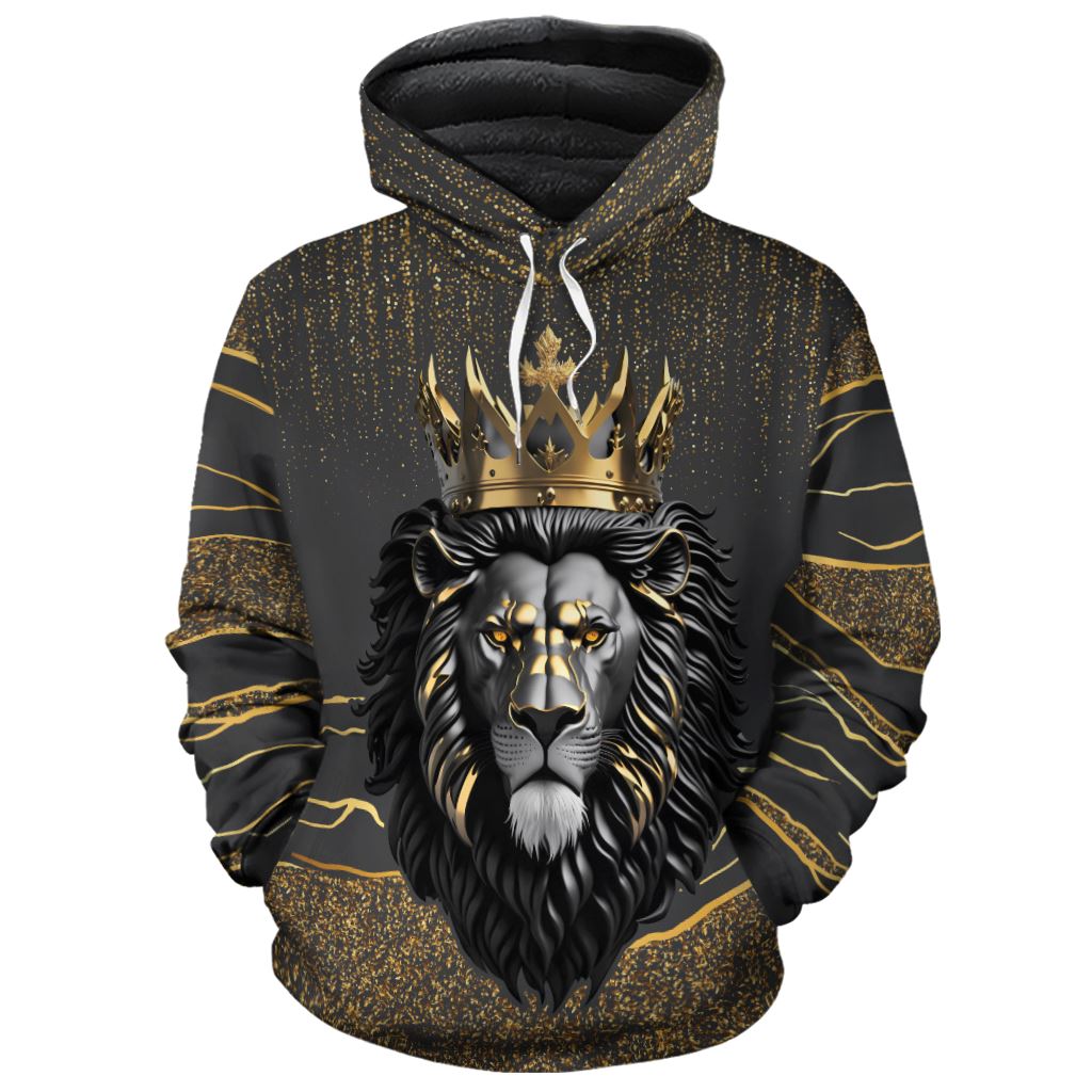 Black and Gold Lion Premium Hoodie Fleece Hoodie Zootop Bear 