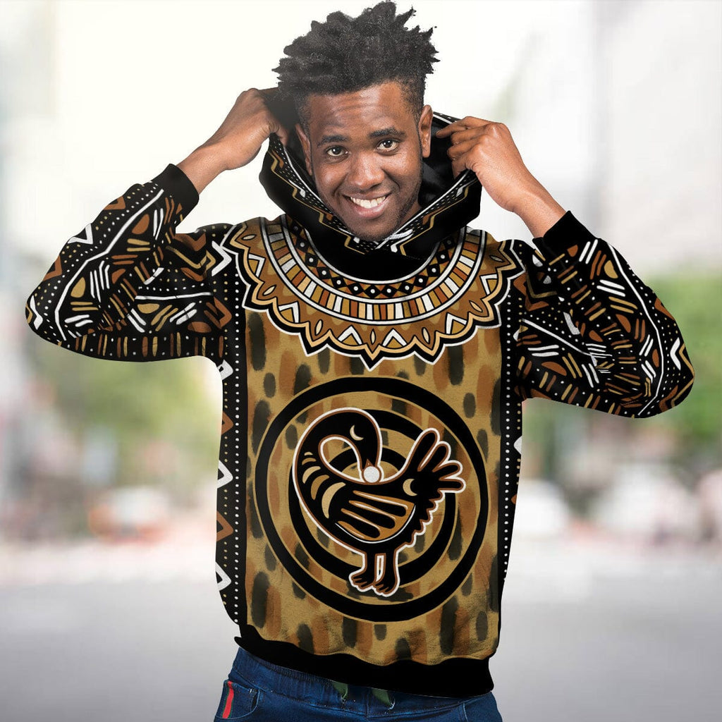 Printed Mud Cloth and Adinkra Symbol Premium Hoodie Fleece Hoodie Zootop Bear 