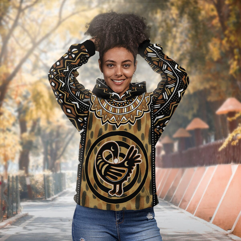 Printed Mud Cloth and Adinkra Symbol Premium Hoodie Fleece Hoodie Zootop Bear 