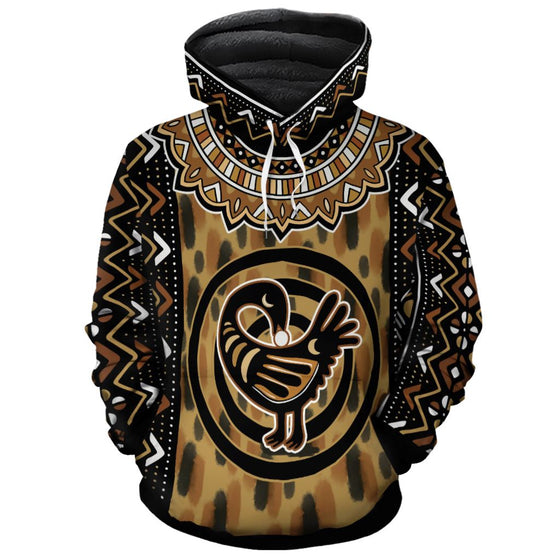 Printed Mud Cloth and Adinkra Symbol Premium Hoodie Fleece Hoodie Zootop Bear 