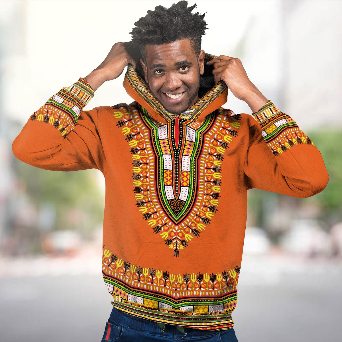 Printed Dashiki In Orange Premium Hoodie Fleece Hoodie Zootop Bear 