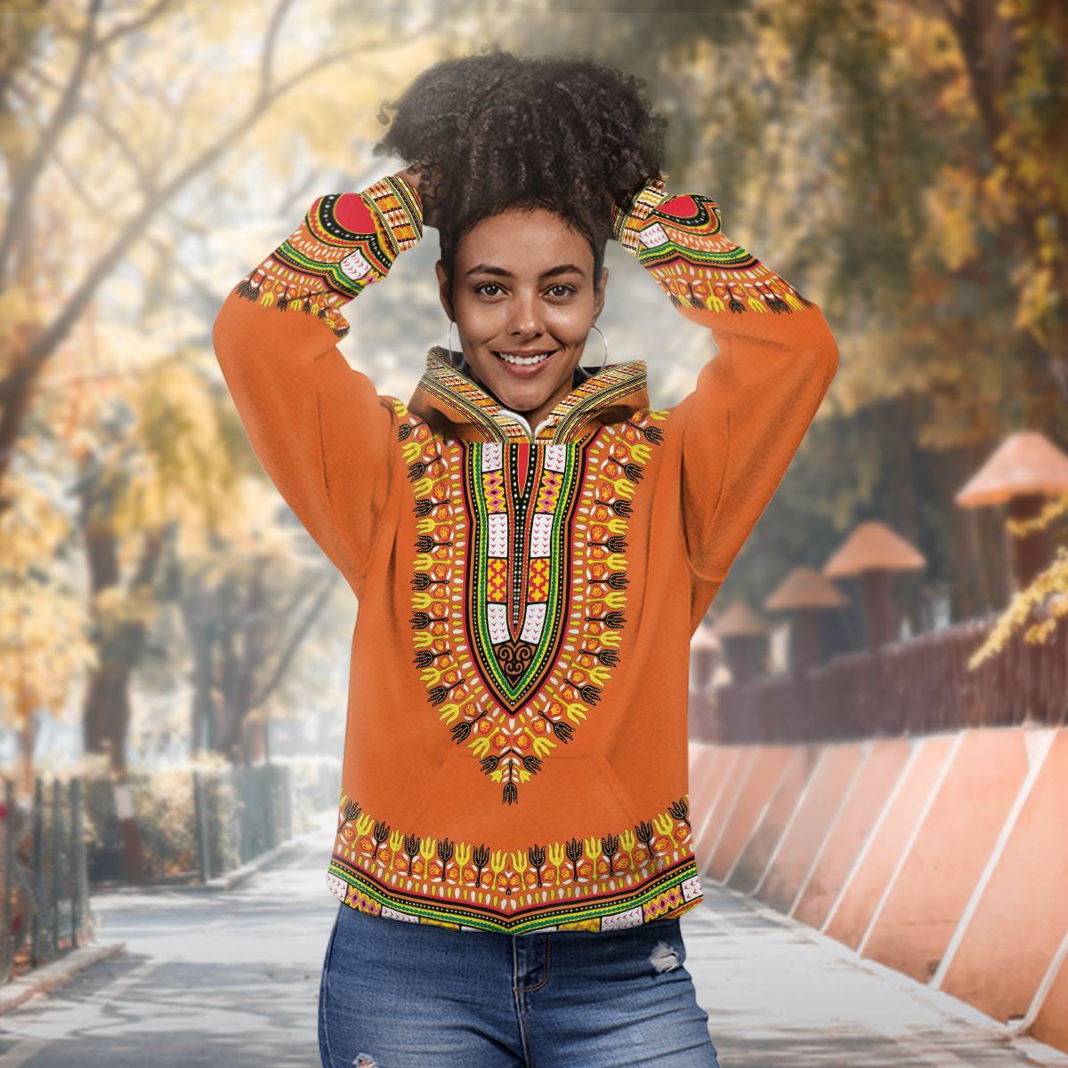 Printed Dashiki In Orange Premium Hoodie Fleece Hoodie Zootop Bear 