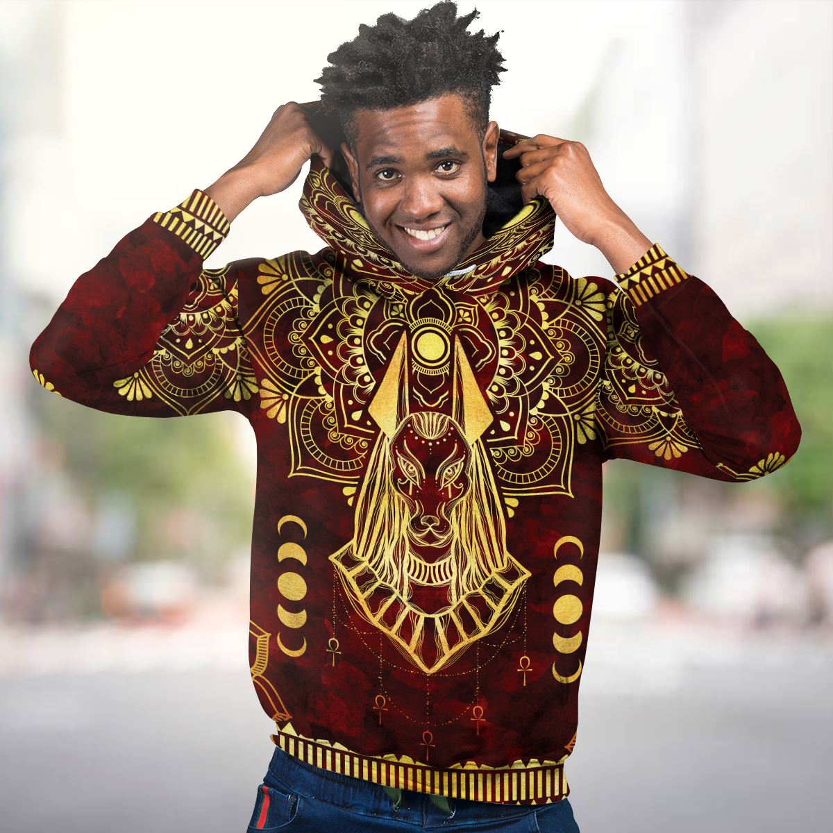 Anubis Pattern In Red Premium Hoodie Fleece Hoodie Zootop Bear 