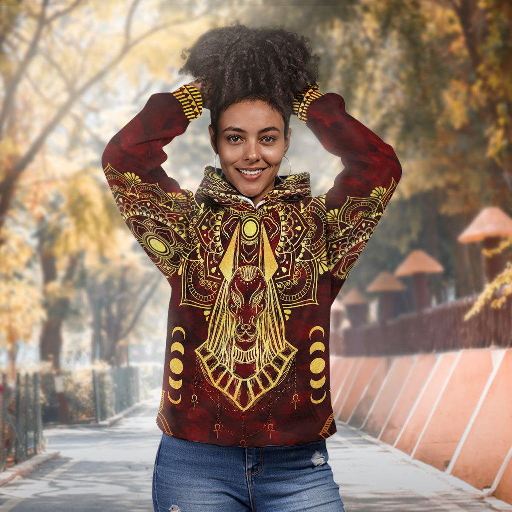 Anubis Pattern In Red Premium Hoodie Fleece Hoodie Zootop Bear 