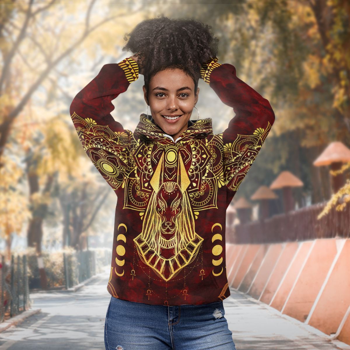 Anubis Pattern In Red Premium Hoodie Fleece Hoodie Zootop Bear 