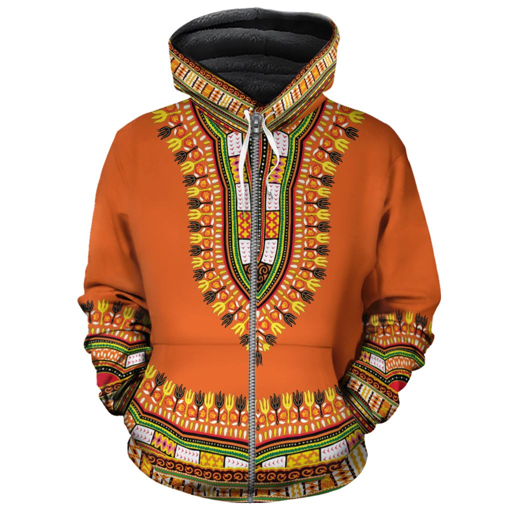 Printed Dashiki In Orange Premium Hoodie Fleece Hoodie Zootop Bear Zip S 