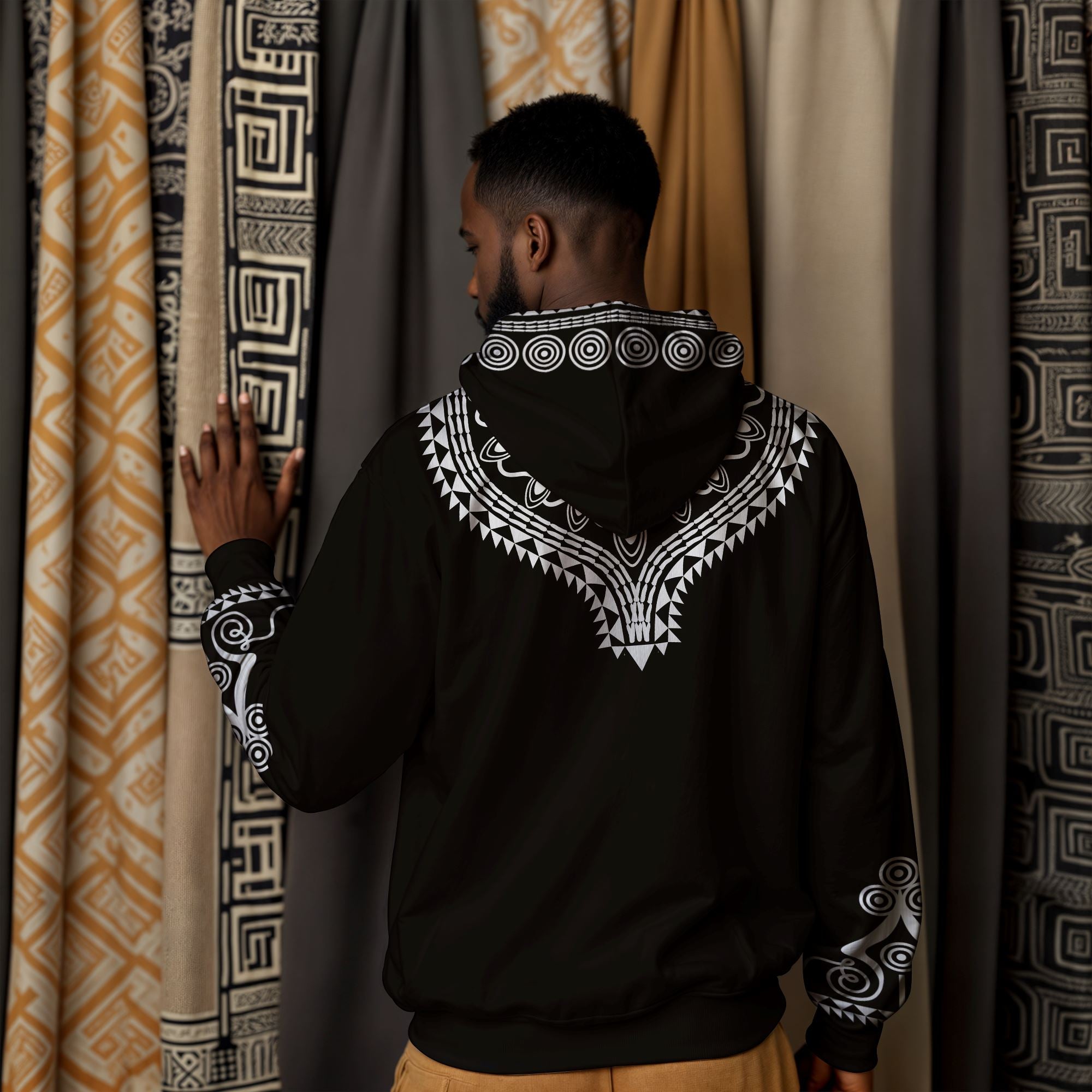 Printed Dashiki Color Black All-over Hoodie | African American
