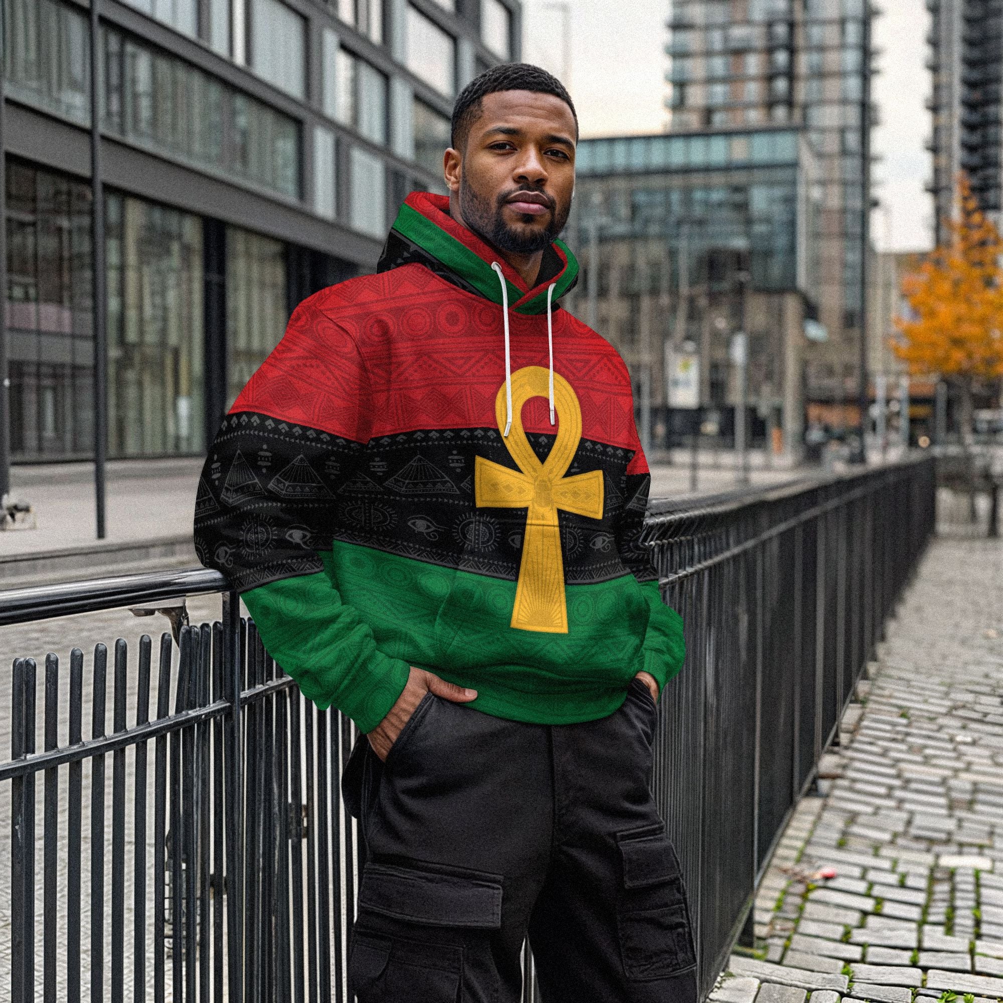 Pan African Ankh All-over Hoodie | African American Clothing