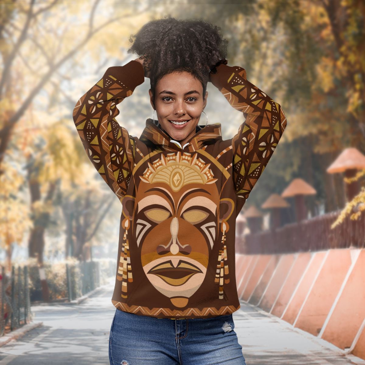 African Mask Printed Mudcloth All-over Hoodie Hoodie Tianci 