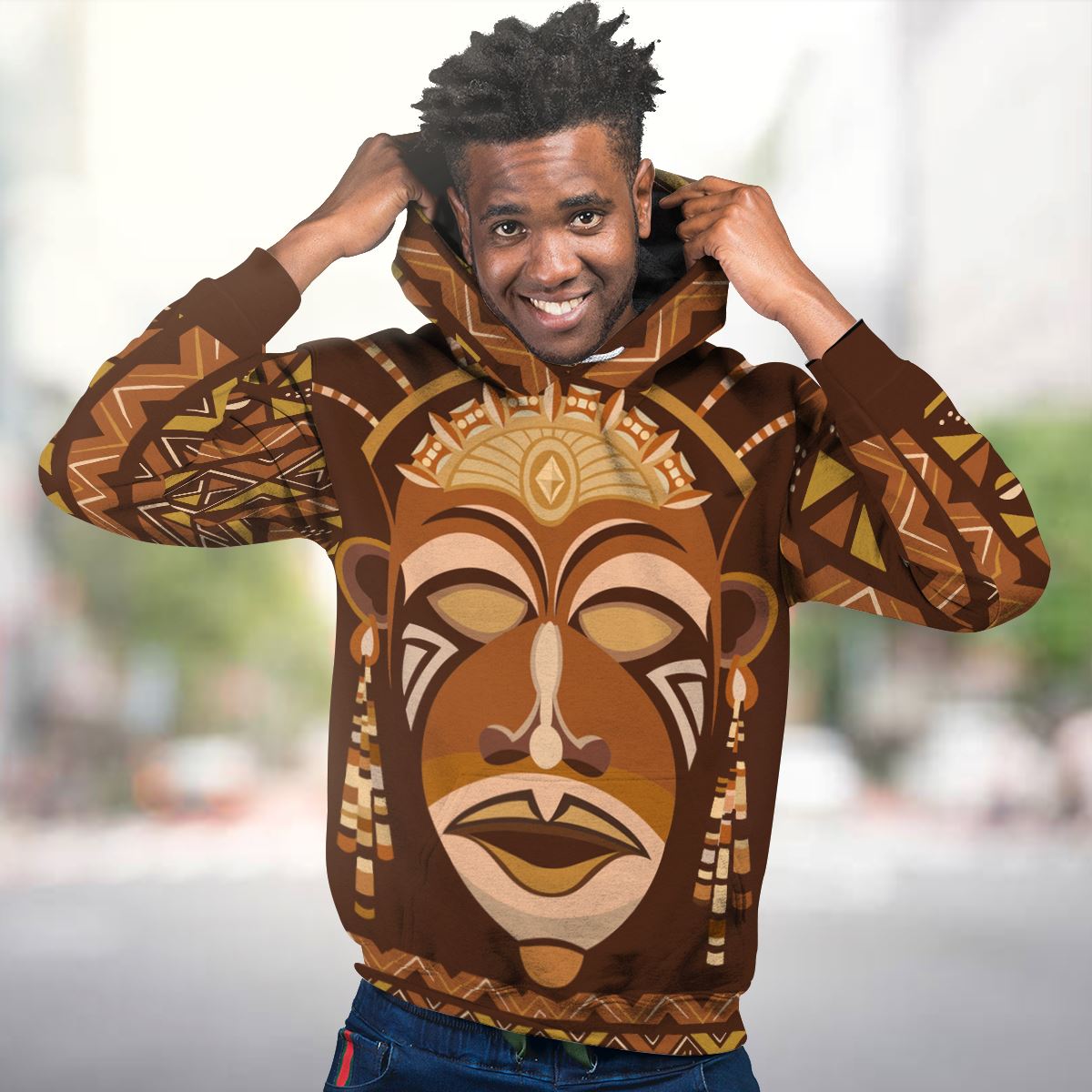 African Mask Printed Mudcloth All-over Hoodie Hoodie Tianci 