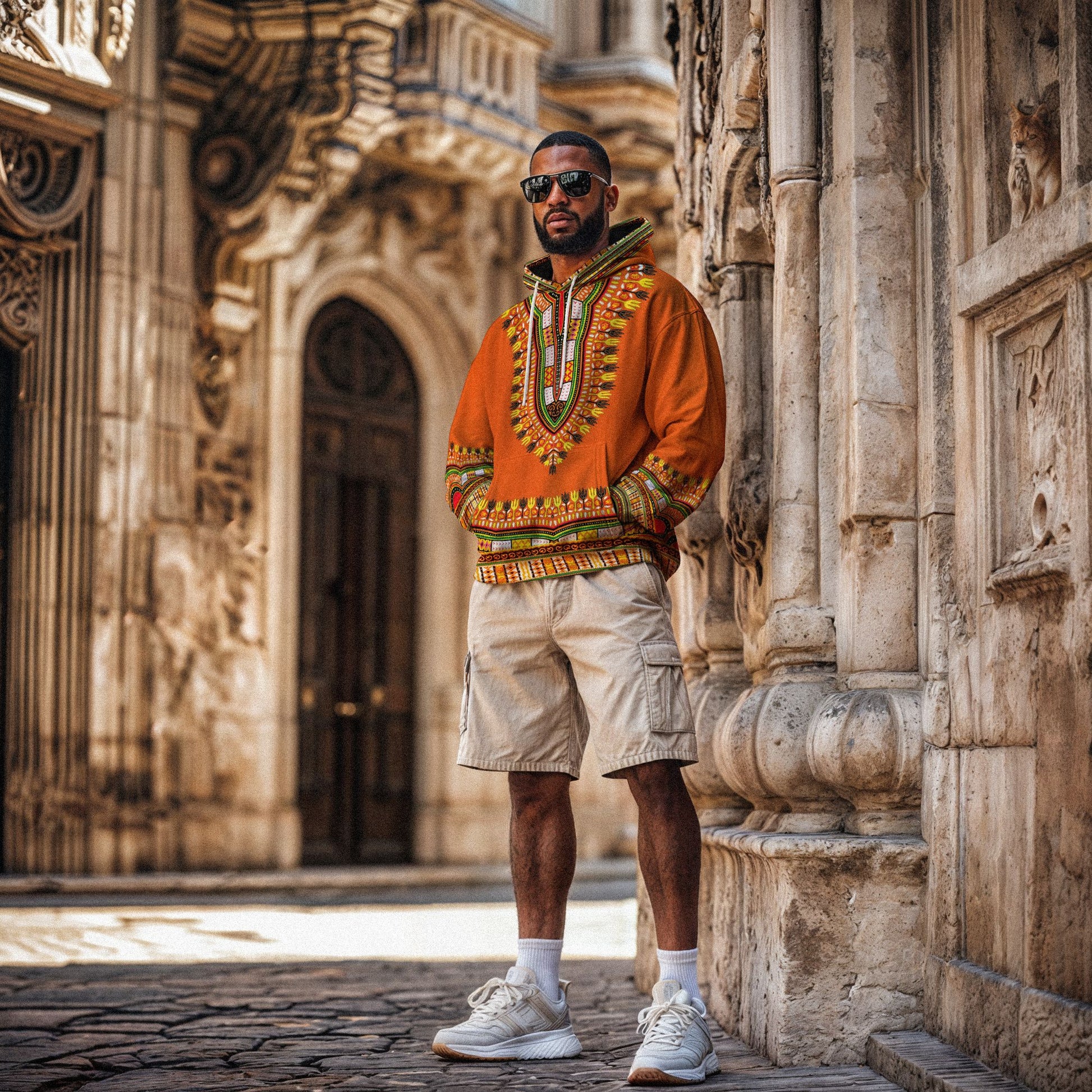 Printed Dashiki In Orange All-over Hoodie Hoodie Tianci 