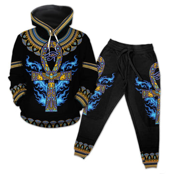 Egyptian Ankh Ft Eye Of Ra All-over Hoodie And Joggers Set Hoodie Joggers Set Tianci 