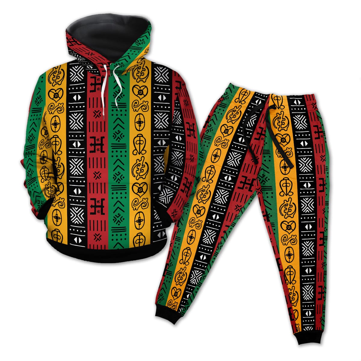 African Symbols In Pan African Colors Fleece All-over Hoodie And Joggers Set Hoodie Joggers Set Tianci 