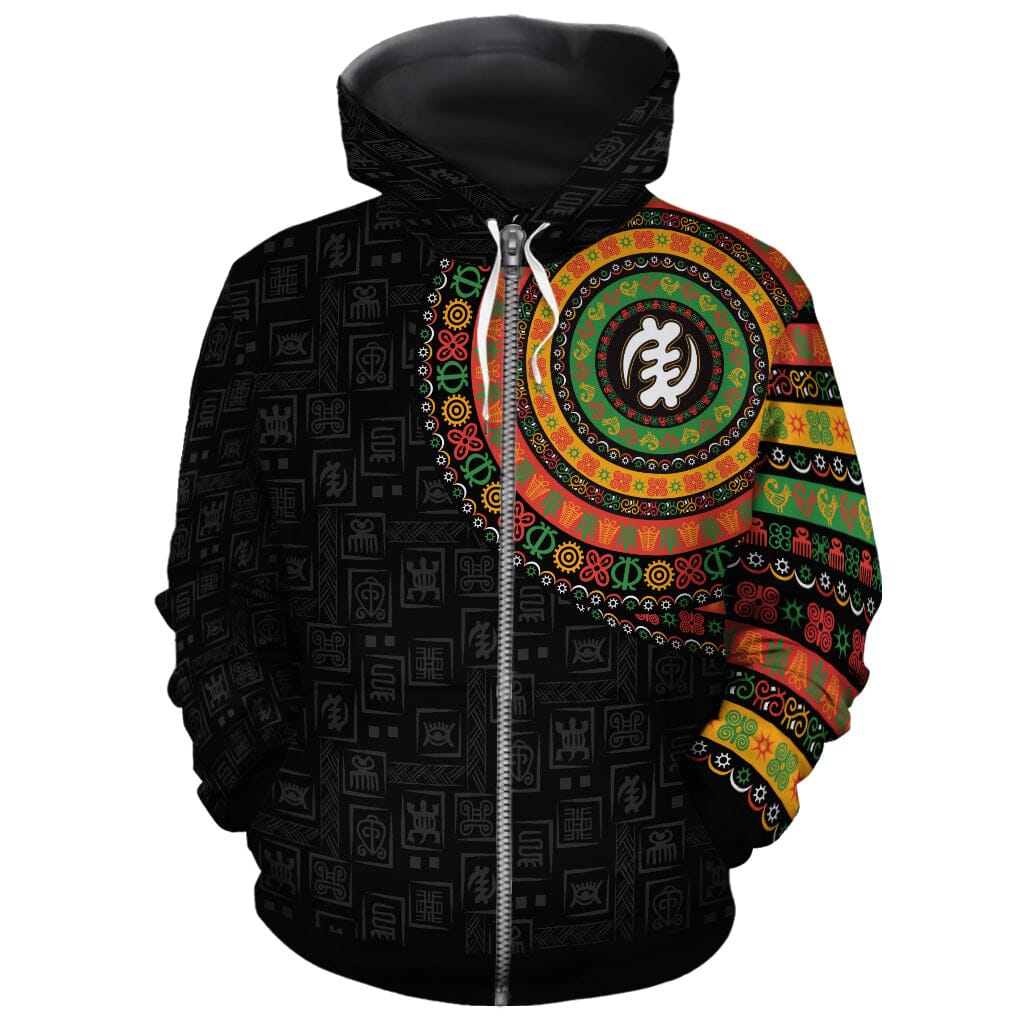 Adinkra Symbols Print Sleeve All-over Hoodie Hoodie Tianci Zip S 