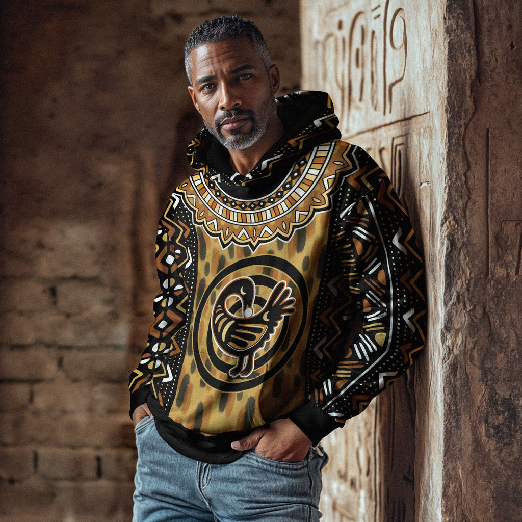 Printed Mud Cloth and Adinkra Symbol All-over Hoodie Hoodie Tianci 