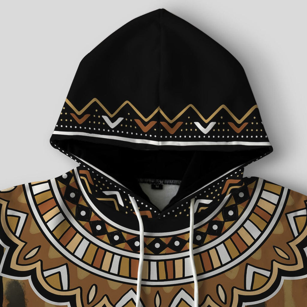 Printed Mud Cloth and Adinkra Symbol All-over Hoodie Hoodie Tianci 