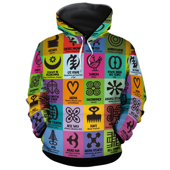 Multi Color Adinkra Symbols All-over Hoodie Hoodie Tianci Pullover S