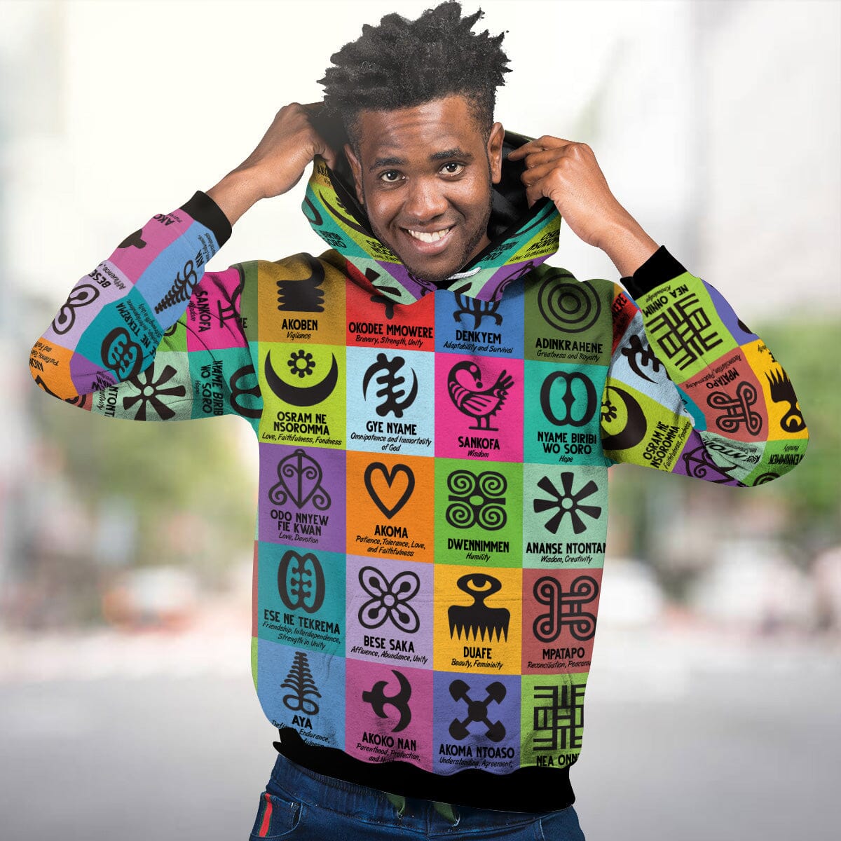 Multi Color Adinkra Symbols All over Hoodie