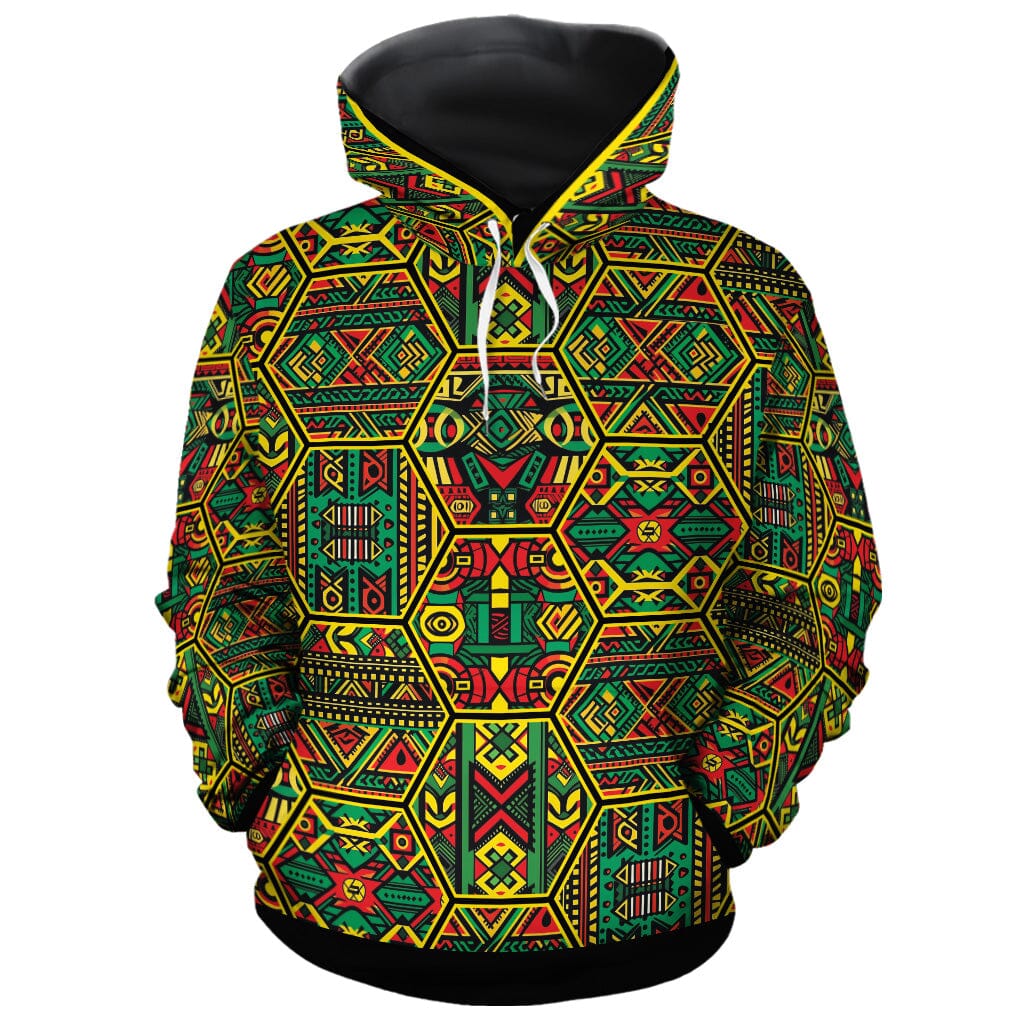 Hexagon African Patterns in Pan-African Colors All-over Hoodie Hoodie Tianci 
