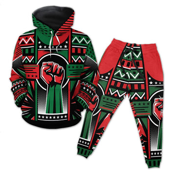 Power Fist And Patterns In Pan African Colors All-over Hoodie And Joggers Set