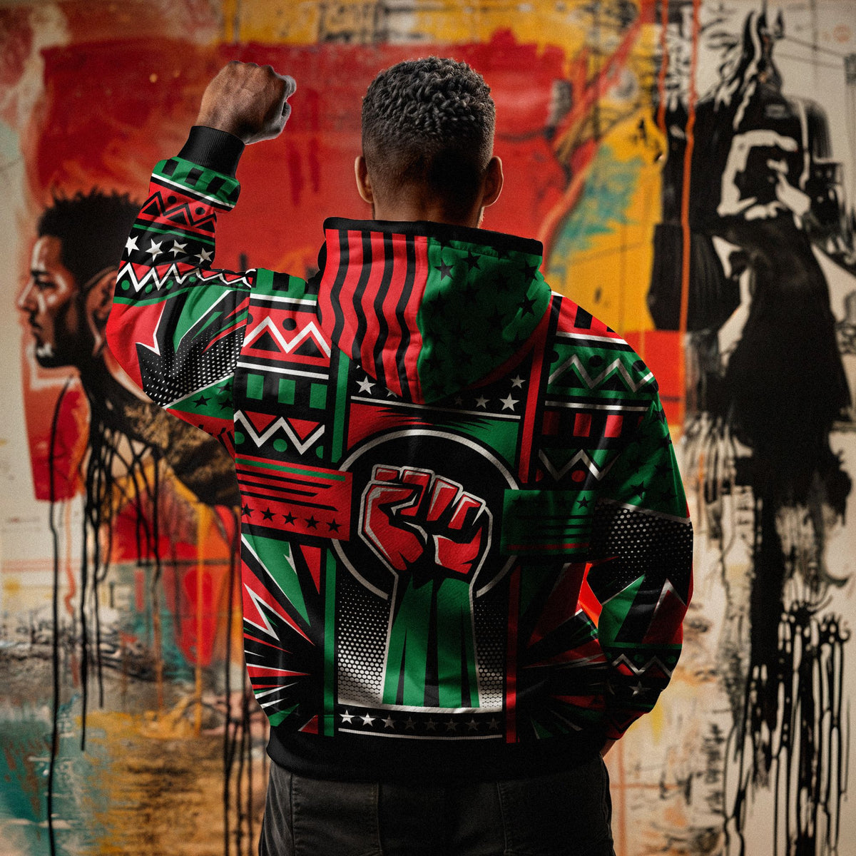 Power Fist And Patterns In Pan African Colors All-over Hoodie Hoodie Tianci 