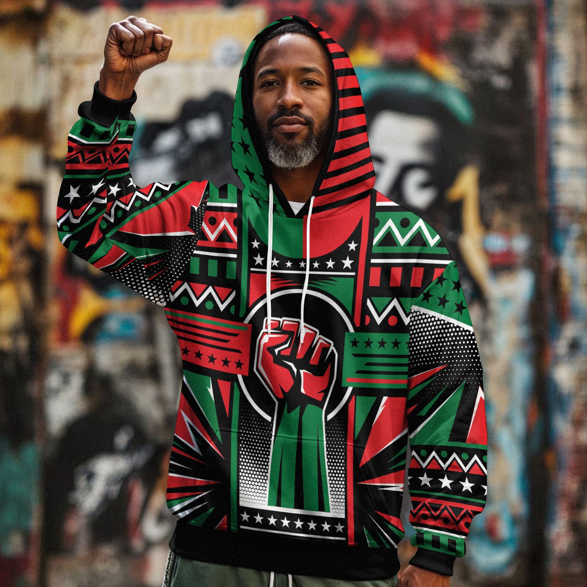 Power Fist And Patterns In Pan African Colors All-over Hoodie Hoodie Tianci 