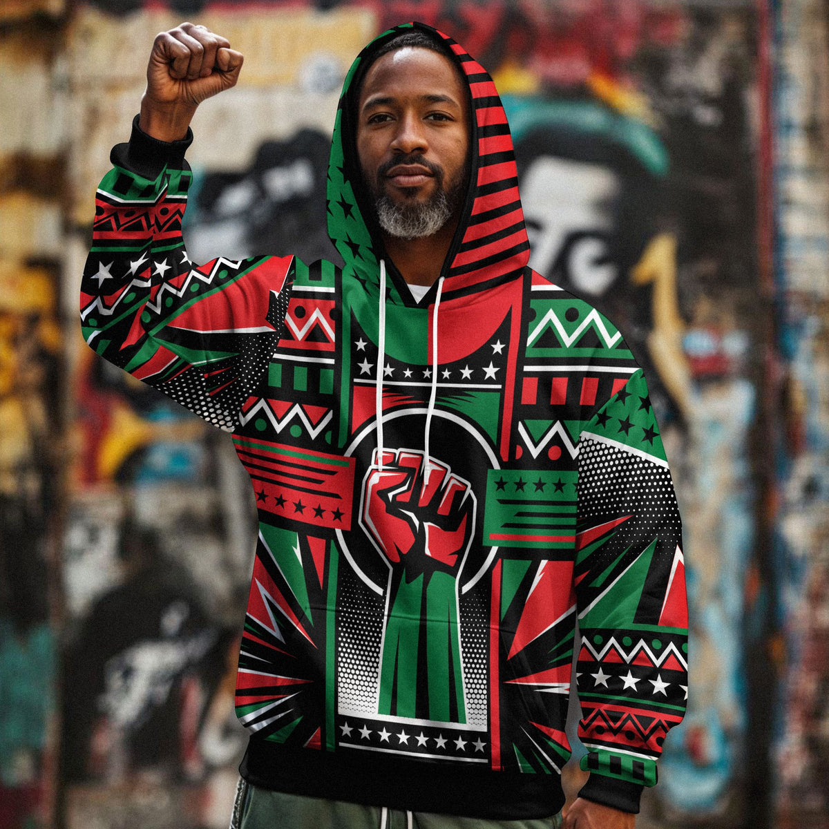 Power Fist And Patterns In Pan African Colors All-over Hoodie Hoodie Tianci 