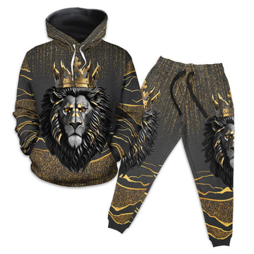 Black and Gold Lion All-over Hoodie And Joggers Set