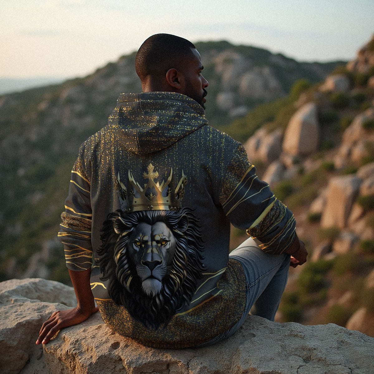 Black and Gold Lion All-over Hoodie Hoodie Tianci 