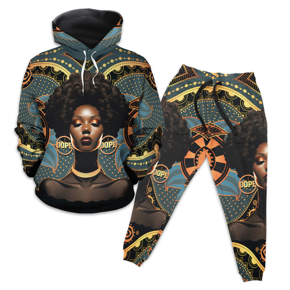 Powerful Woman in Patterns All-over Hoodie And Joggers Set