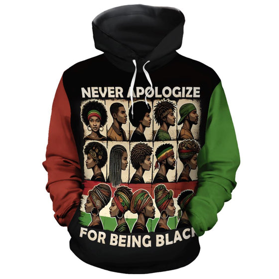 Never Apologize for Being Proudly Black All-over Hoodie Hoodie Tianci Pullover S