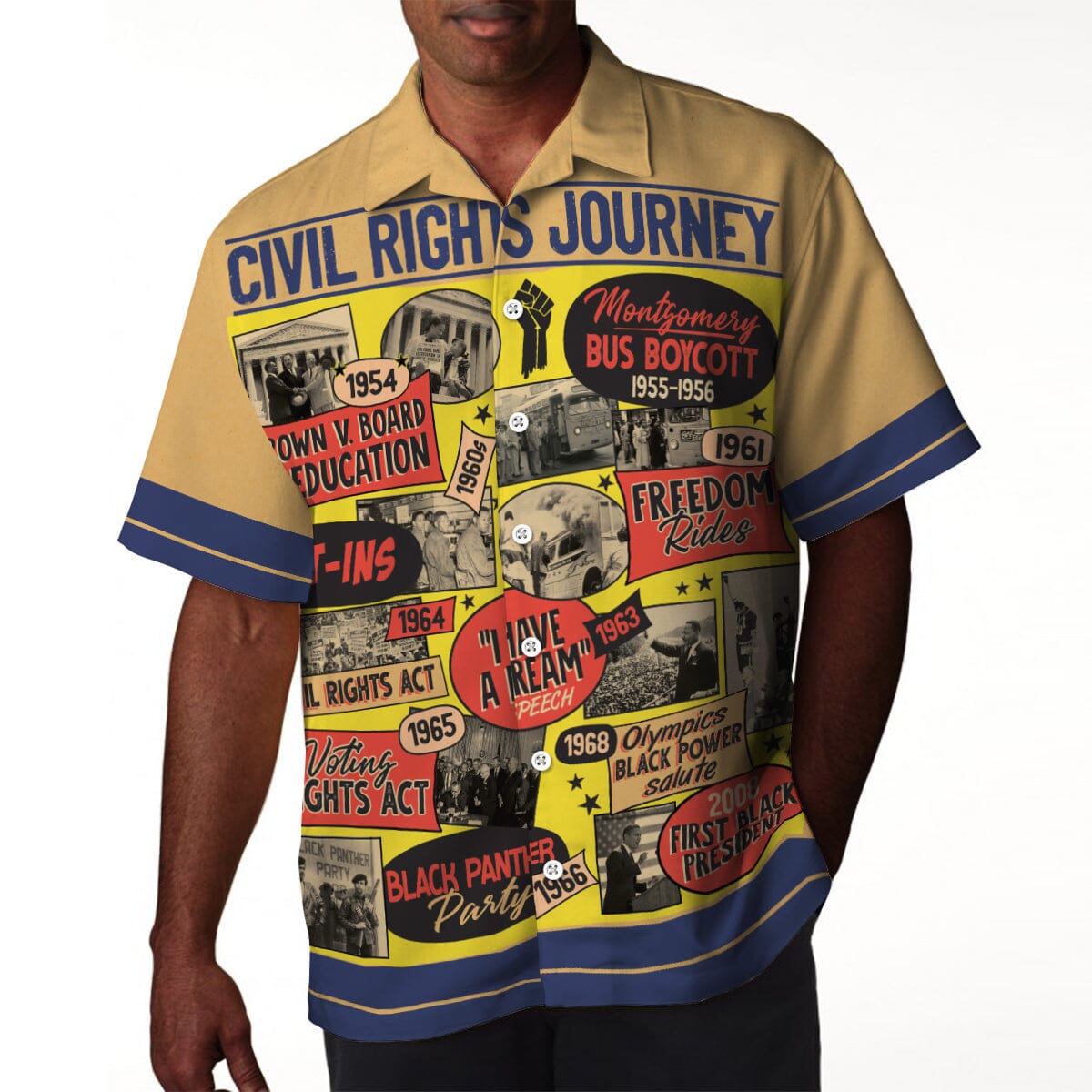 Civil Rights Events in 50s Style Linen Hawaiian Shirt Hawaiian Shirt Tianci 