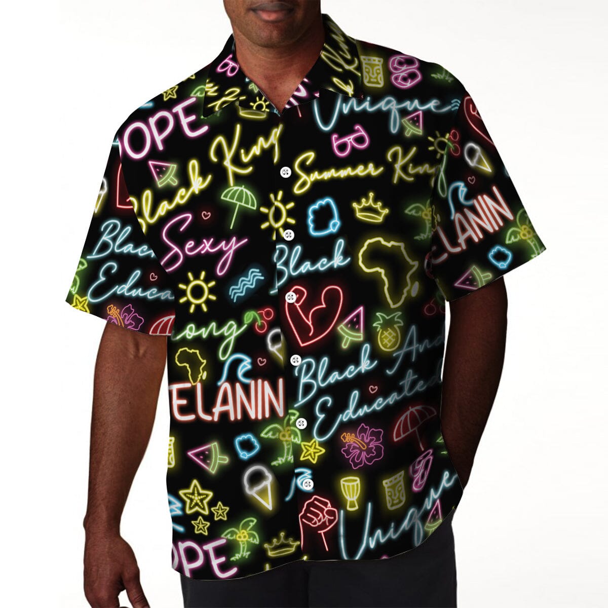 Dope Black King Neon Linen Hawaiian Shirt Hawaiian Shirt Tianci 