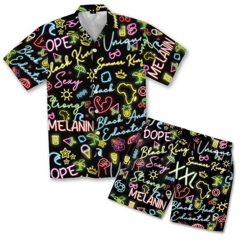 Dope Black King Neon Hawaiian Shirt and Shorts Set Hawaiian Shirt And Shorts Set Tianci 