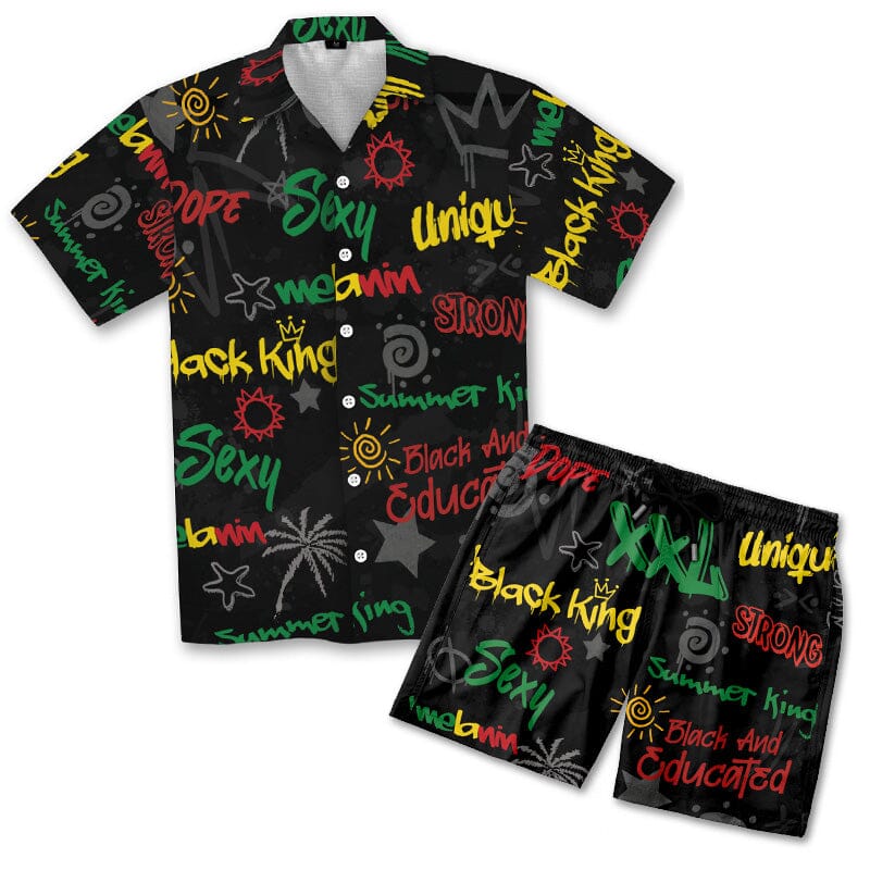 Black King's Time Hawaiian Shirt and Shorts Set Hawaiian Shirt And Shorts Set Tianci 