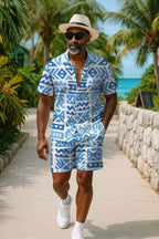 Sapphire Tribal Hawaiian Shirt and Shorts Set Hawaiian Shirt And Shorts Set Tianci 