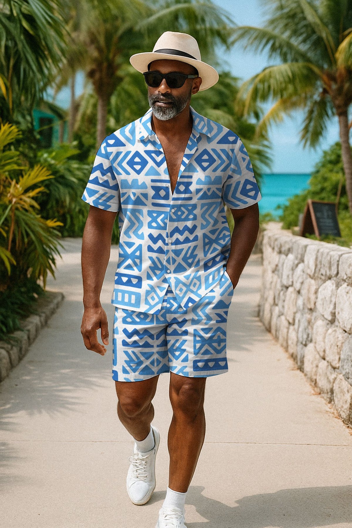 Sapphire Tribal Hawaiian Shirt and Shorts Set Hawaiian Shirt And Shorts Set Tianci 